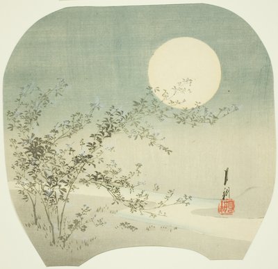 Luna piena e fiori autunnali presso il ruscello da Ogata Gekko