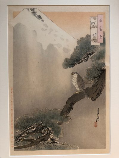 Sogno di buon auspicio con il monte Fuji e un falco da Ogata Gekko