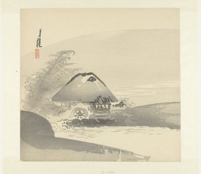 Paesaggio fluviale con casa con ruota idraulica da Ogata Gekko