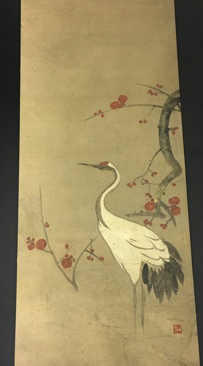 Un ramo di prugna rossa e una gru da Ogata Kenzan