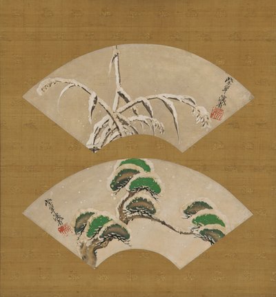 Erba e rami di pino carichi di neve da Ogata Kenzan