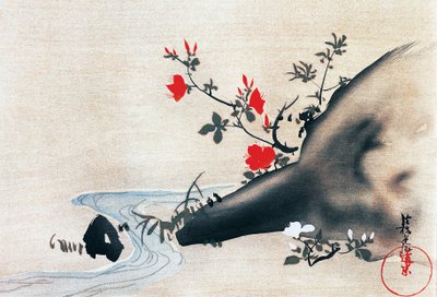 Azalee e ruscello, kakemono (rotoli appesi) dipinti su seta di Korin Ogata, periodo Edo, Giappone da Ogata Korin