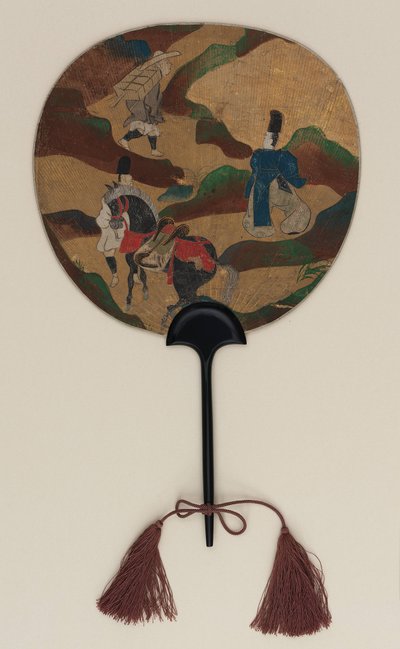 Ventaglio; da un lato Narihira e il pellegrino; dall