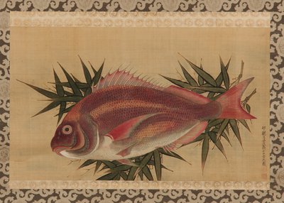 Orata rossa (Tai) su foglie di bambù, XVIII secolo da Ogawa Ritsuo Ogawa Ritsuo