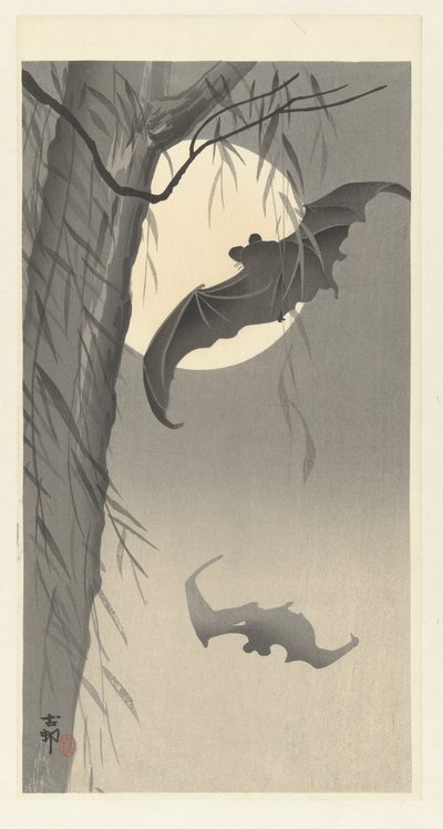 Pipistrelli e luna piena da Ohara Koson