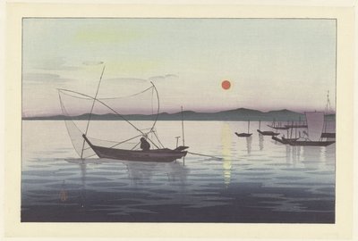 Barche e tramonto da Ohara Koson