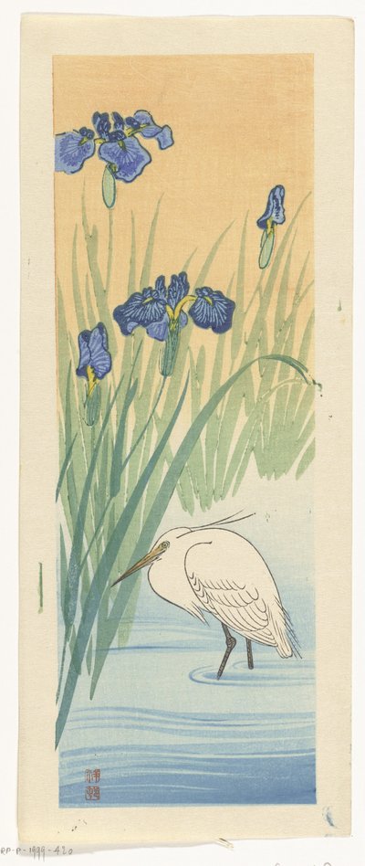 Airone con iris da Ohara Koson