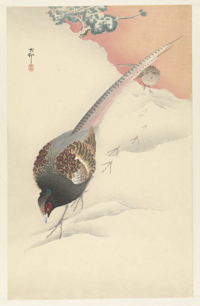 Coppia di fagiani nella neve da Ohara Koson