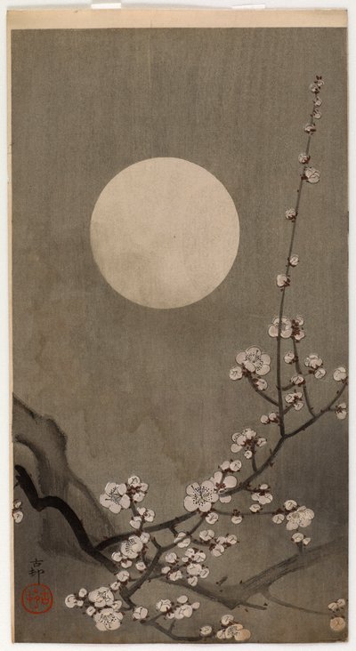 Pruno in fiore e luna da Ohara Koson