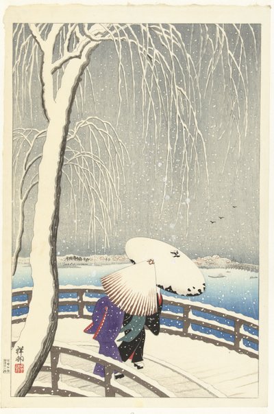 Nella neve a Yanagibashi da Ohara Koson