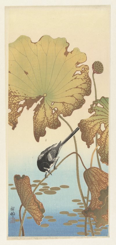 Ballerina giapponese su pianta di loto da Ohara Koson