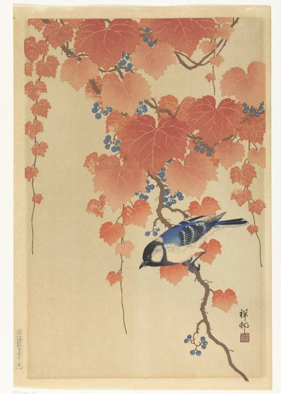 Cinciallegra su ramo di paulonia da Ohara Koson