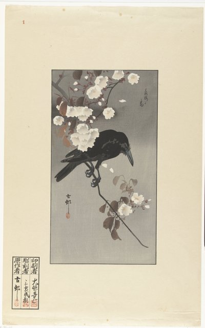 Corvo e fiori di ciliegio da Ohara Koson