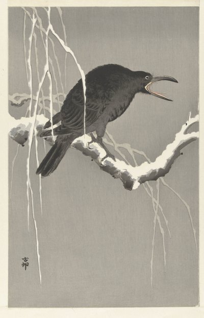 Corvo su un ramo innevato da Ohara Koson