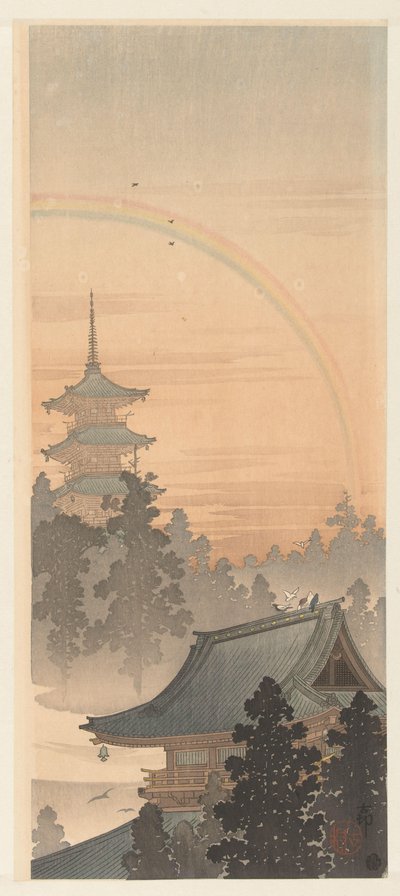 Pagoda e arcobaleno da Ohara Koson