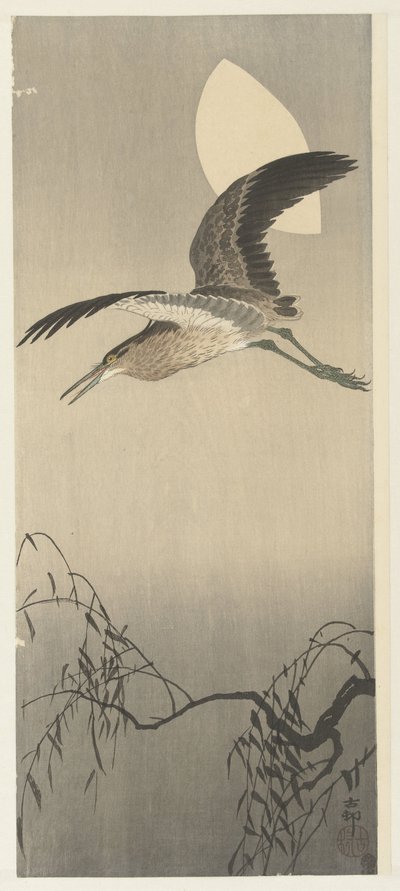 Airone e luna da Ohara Koson