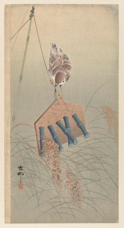 Passero su uno spaventapasseri da Ohara Koson