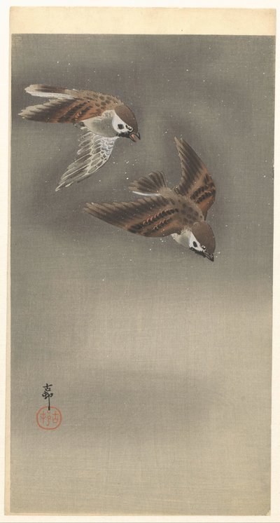 Passeri ad anello nella neve da Ohara Koson