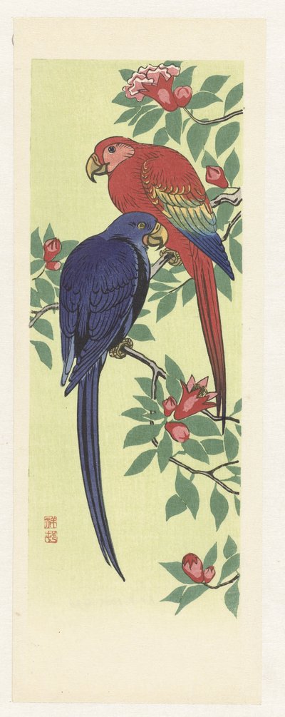 Pappagallo rosso e blu da Ohara Koson