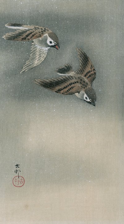 Passeri in volo da Ohara Koson