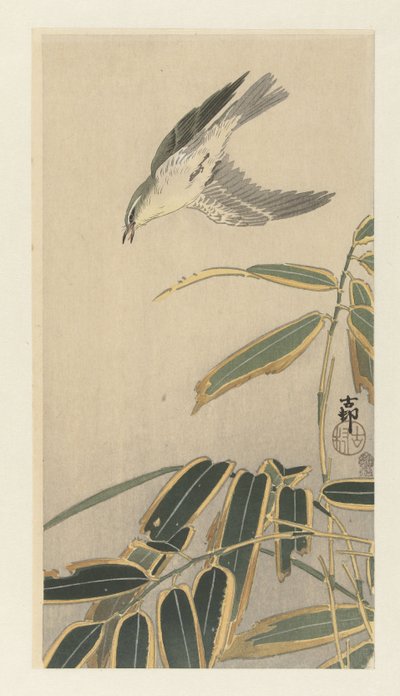 Codirosso presso il bambù da Ohara Koson