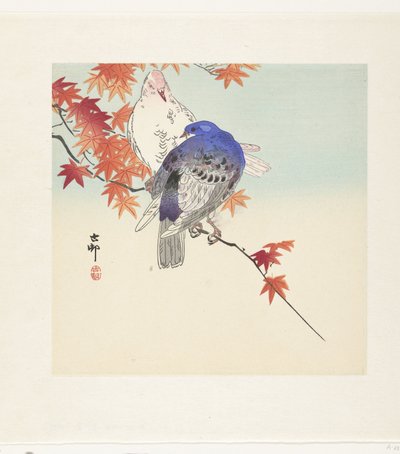 Due colombe su un ramo autunnale da Ohara Koson