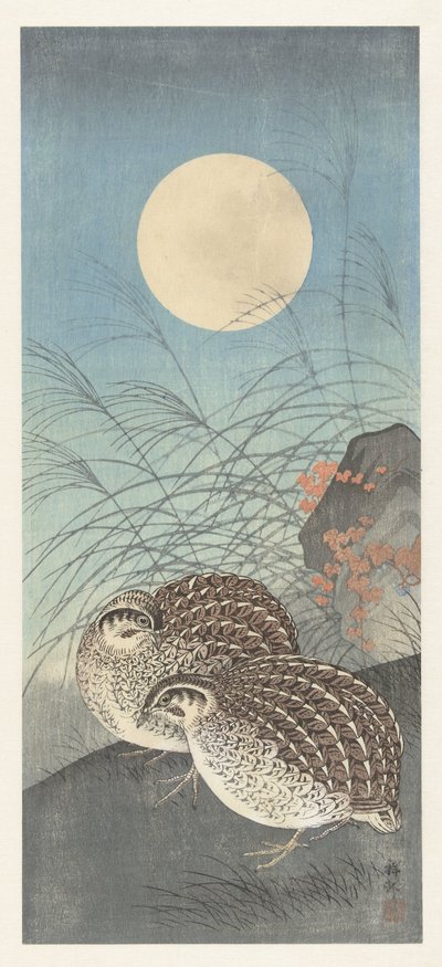 Due quaglie alla luna piena da Ohara Koson