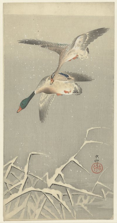 Due anatre selvatiche in volo da Ohara Koson