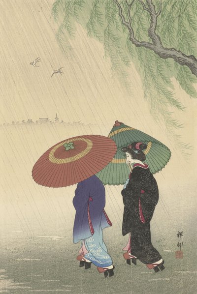 Due donne sotto la pioggia da Ohara Koson