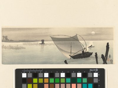 Barche da pesca con luna piena da Ohara Koson