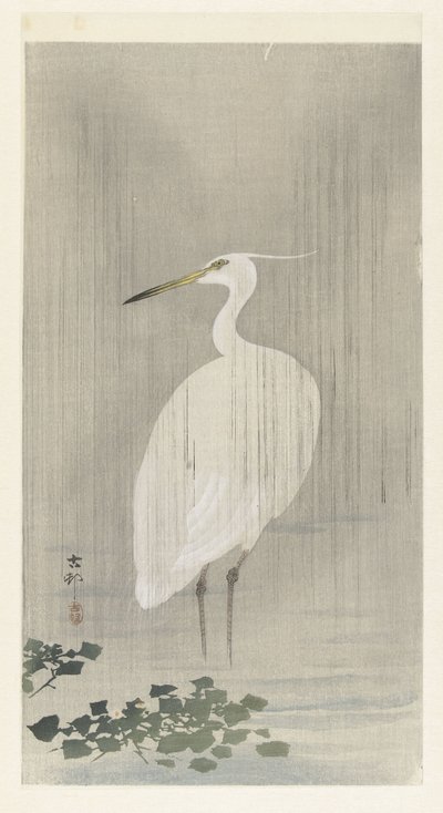 Airone argentato nella pioggia da Ohara Koson