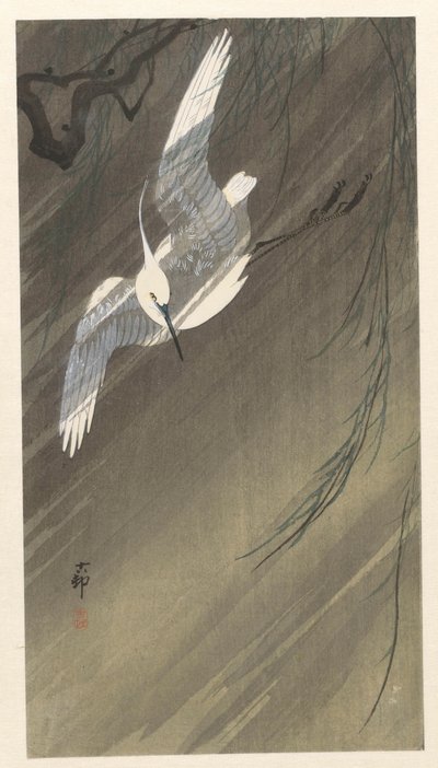 Airone bianco in tempesta da Ohara Koson