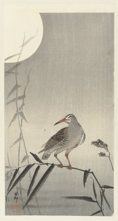 Cavaliere nero su ramo di bambù da Ohara Koson