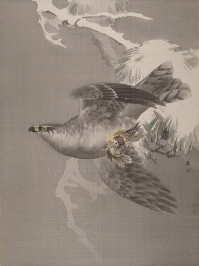 Falco che tiene un piccolo uccello da Okada Baison