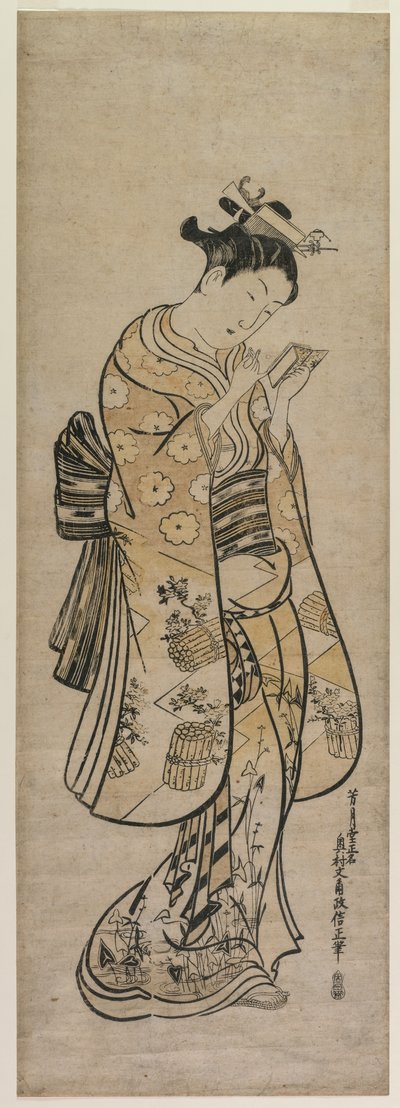 Una bellezza con uno specchio da Okumura Masanobu