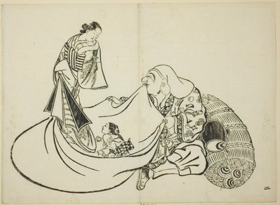 Daikoku che rivela il contenuto della borsa di Hotei, n. 2 della serie di 12 stampe da Okumura Masanobu
