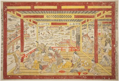 Godendo della frescura serale vicino al ponte di Ryogoku (Ryogoku bashi yusuzumi uki-e) da Okumura Masanobu