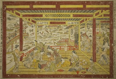 Godendo il fresco della sera vicino al ponte Ryogoku da Okumura Masanobu