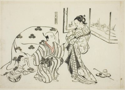 Kotatsu Dojoji, n. 5 da una serie di 12 stampe che raffigurano parodie di opere teatrali da Okumura Masanobu