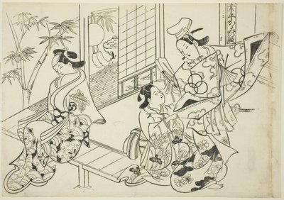 Narihira: La scena dello specchio (Narihira kagami no dan), dalla serie "Scene famose dai burattini giapponesi (Yamato irotake)" da Okumura Masanobu