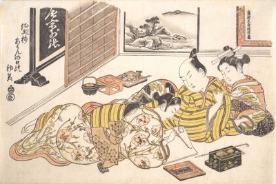 Tavola dal libro erotico Mounds of Dyed Colors: A Pattern Book for the Boudoir, ca. 1736-44 da Okumura Masanobu