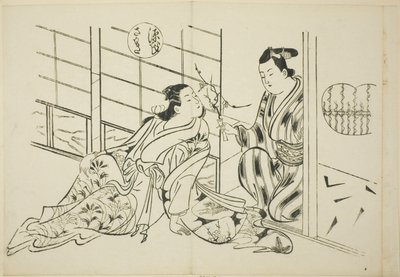 Il capitolo di Sakaki da "Il racconto di Genji" (Genji Sakaki), da una serie di parodie di Genji da Okumura Masanobu