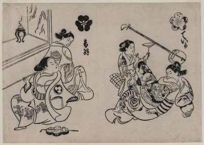 Tre cortigiane con un cliente da Okumura Masanobu