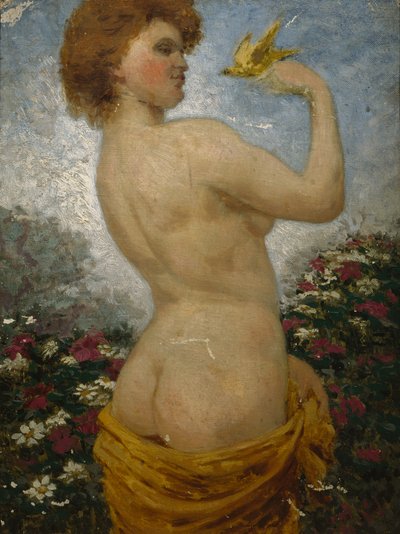 Donna nuda con un uccello nel verde da Olaf Isaachsen