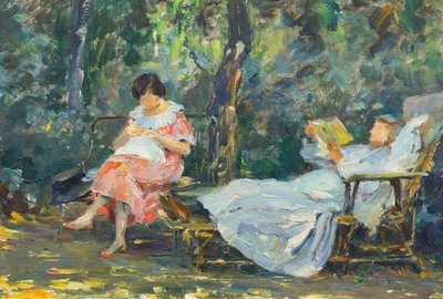 Lettura e lavoro a maglia in giardino da Olga (1881 1941) Slomszynska