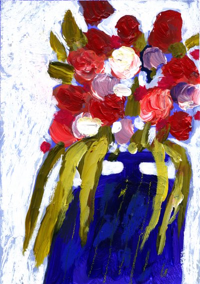 Fiori colorati in un vaso blu da Olga Skomorokhova
