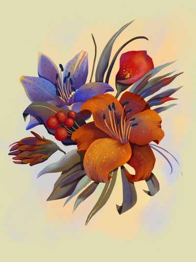 Bouquet floreale dai colori vivaci da Olga Skomorokhova
