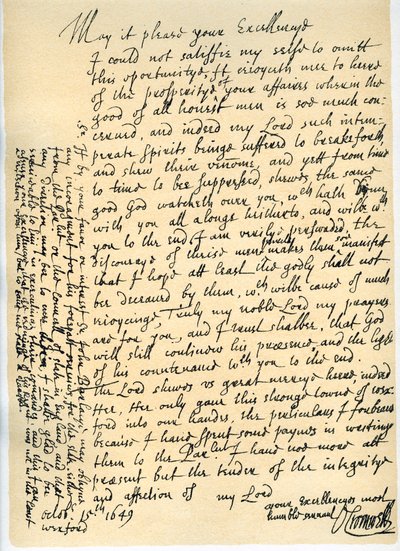 Lettera di Oliver Cromwell a Lord Fairfax, Wexford, 15 ottobre 1649 da Oliver Cromwell