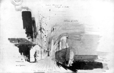 Il momento in cui un siluro del sottomarino tedesco U-20 colpì il RMS Lusitania, 7 maggio 1915 da Oliver Percy Bernard