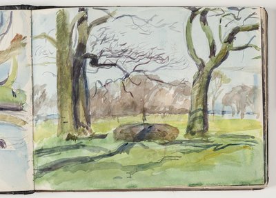 Due grandi alberi; sullo sfondo bosco e mare da Oluf Hartmann